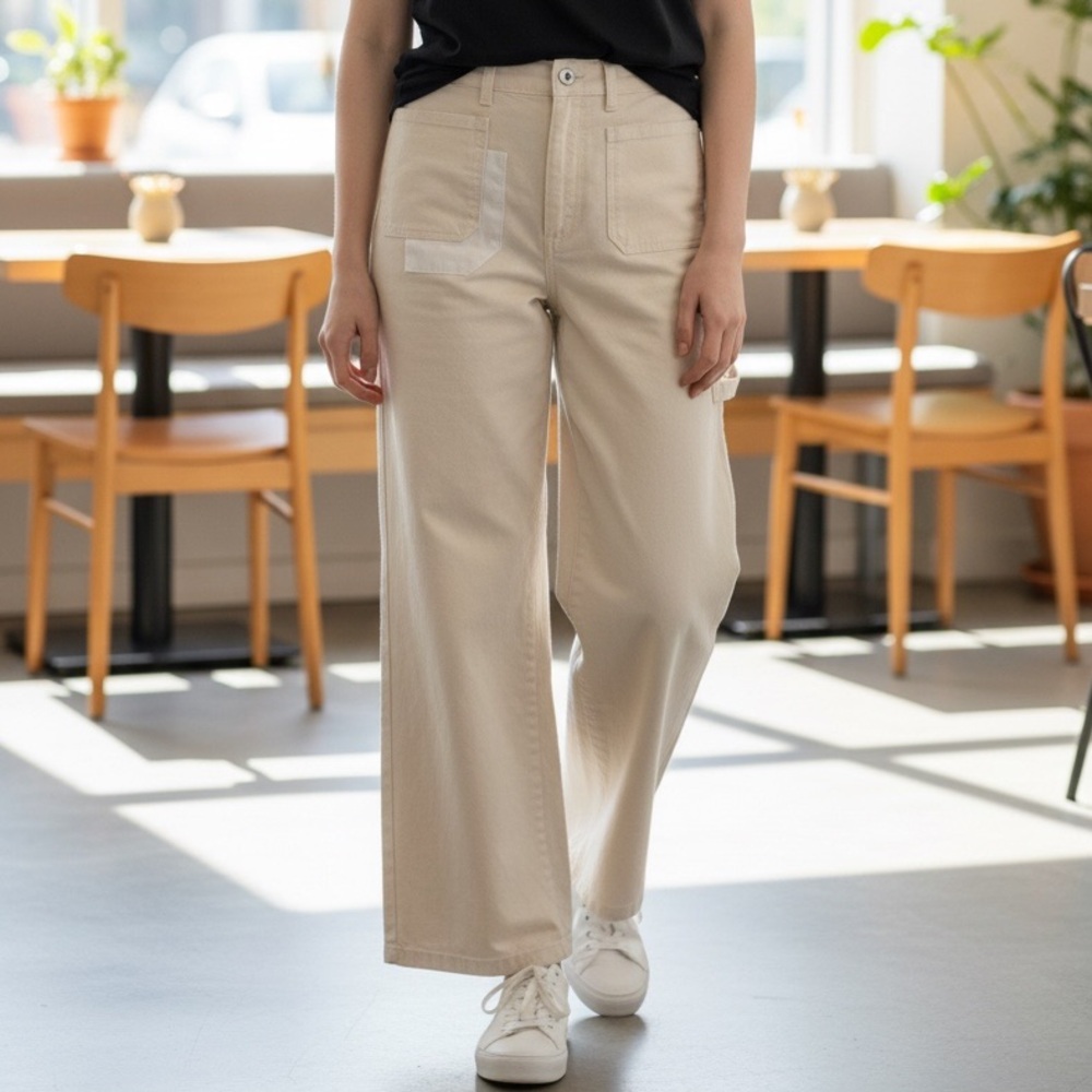 ALEXACHUNG Wide Leg Jeans size 27 cream high rise